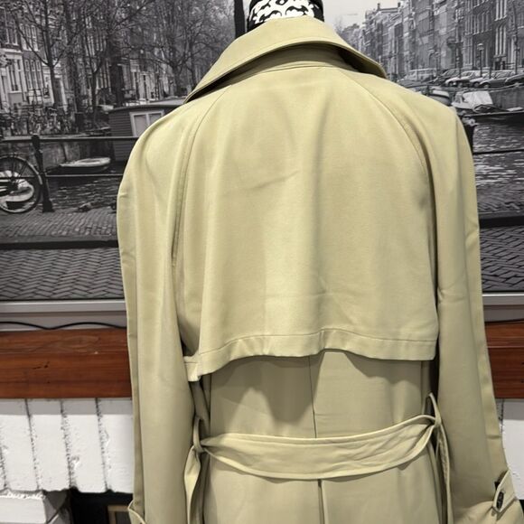 AVEC LES FILLES Women Trench Coat Long Maxi Khaki Tan Green Large Belted - Picture 10 of 16